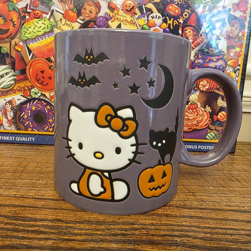 New Hello Kitty Purple Halloween 20‎ Oz Mug Cat Bats Moon Sanrio Double Sided